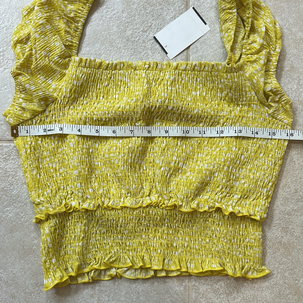 LUSH Yellow Print Puff Sleeve Smocked Crop Top size XL - Picture 6 of 7